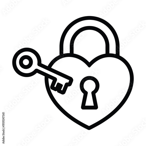 Vector of a heart-shaped padlock with a key representing love and security.