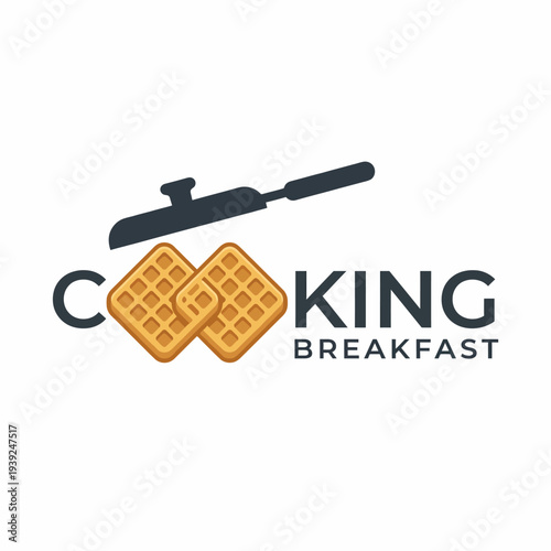 A modern logo depicting waffles and a spatula, representing a cooking theme focused on breakfast, evoking feelings of warmth, comfort, and deliciousness in culinary arts.