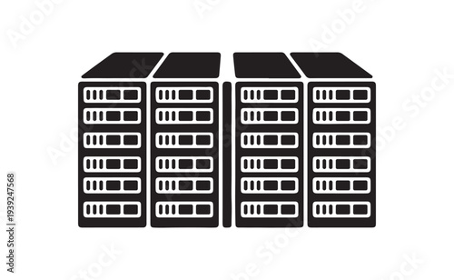 Data center server rack silhouette representing cloud hosting infrastructure and enterprise network technology