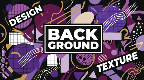 Vibrant purple and blue abstract background with geometric shapes and design elements for creative projects