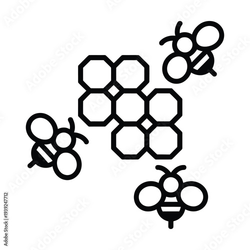 Vector featuring bees and a honeycomb structure