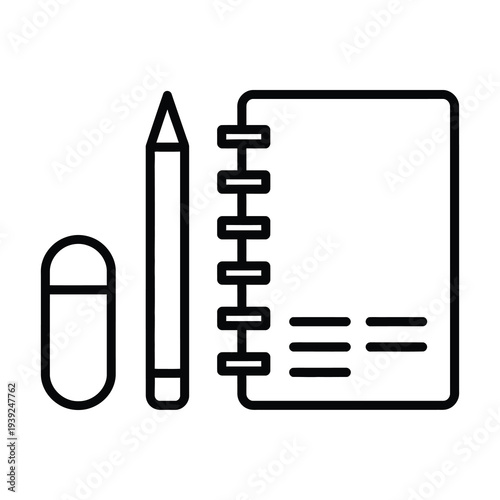 Vector of a notebook with a pencil and eraser placed neatly beside it
