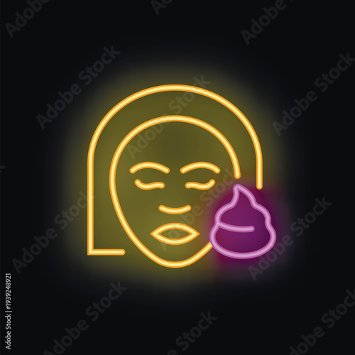 Neon sign for a beauty salon with a woman applying a mud mask on her face