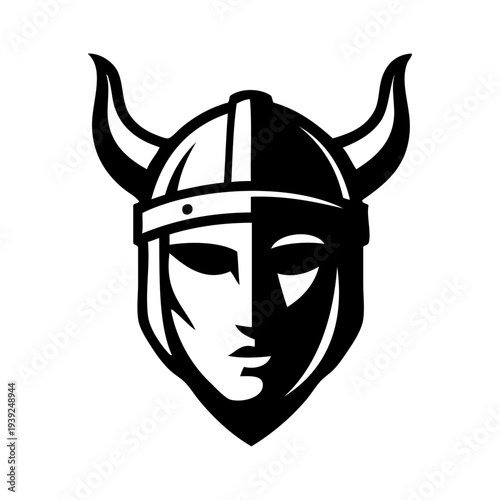 Logo vikingo nórdico. Icono con guerrero nórdico con casco bárbaro con cuernos