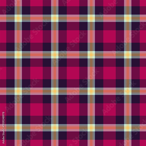 Horizon textile texture fabric, 1940s background check pattern. Club seamless plaid tartan vector in pink and slate gray colors.