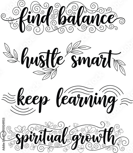 Inspirational quotes on personal growth and self-improvement with floral designs