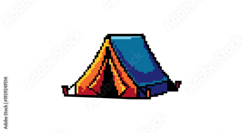 Pixel art illustration of a tent against black backdrop