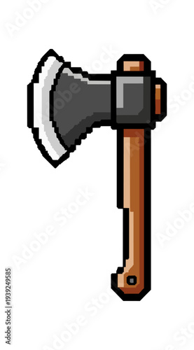 Pixelated axe illustration on black background