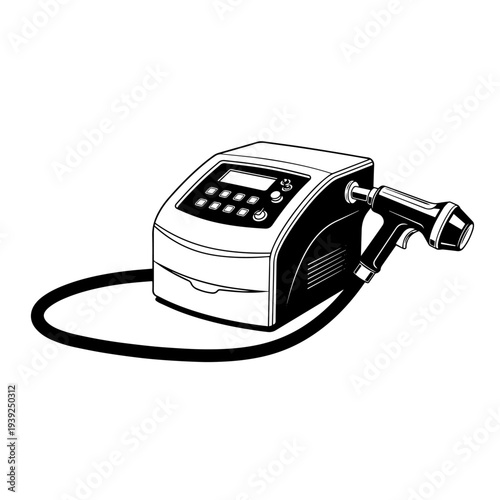 Extracorporeal Shockwave Therapy Machine Outline Vector, Medical Physiotherapy Equipment Black and White Line Icon Isolated