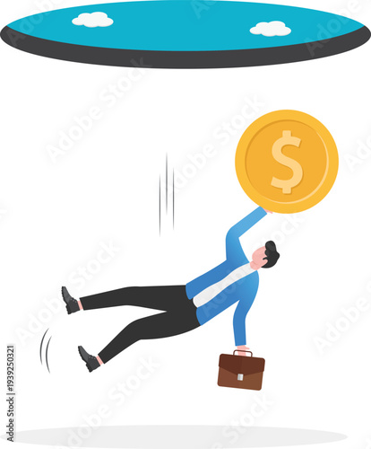 Businessman Catching Gold Coin while Falling Down
