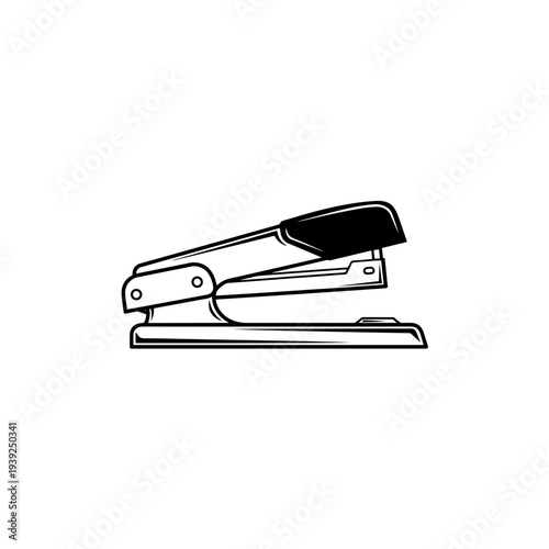 Stapler Office Supply Line Art Vector Illustration, Paper Stapling Tool Black and White Outline Icon for Workplace and Stationery Design