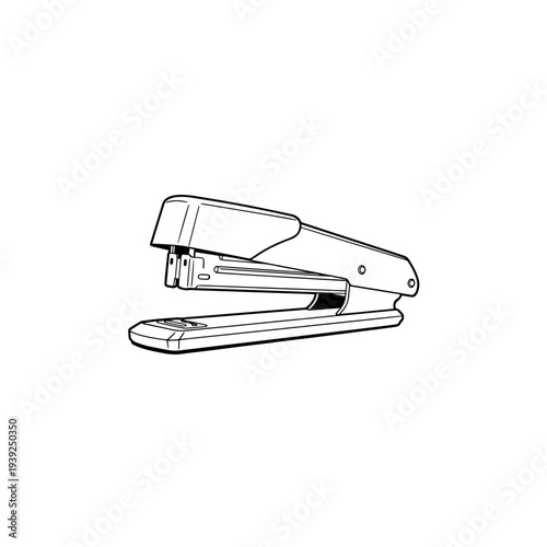 Office Stapler Black and White Vector Icon Isolated on White Background, Simple Line Art Office Stationery Equipment Illustration