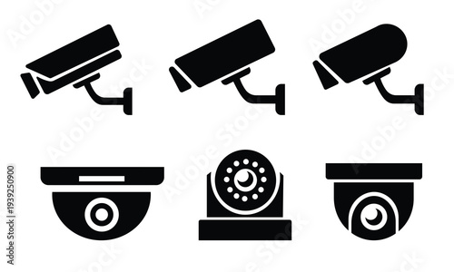Security Camera or cctv sign, logo, badge, icon, sticker, label, emblem, stamp, symbol, video surveillance.  cctv security camera icon set. 