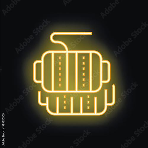 Neon dynamite icon glowing yellow representing danger, explosives, and destruction with a black background