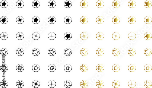 Modern Minimalist Star Icon Set - Gold and Black Ranking Symbols for UI Design. GRADIENT Golden and Black set of Stars, isolated on transparent background. resizable vector star icons set