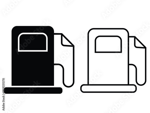 Gas pump icon set in solid, outline styles, representing fuel and energy.  fuel pump icons gasoline droplet nozzle energy station vector. Gas pump icons set, fuel station symbols, 