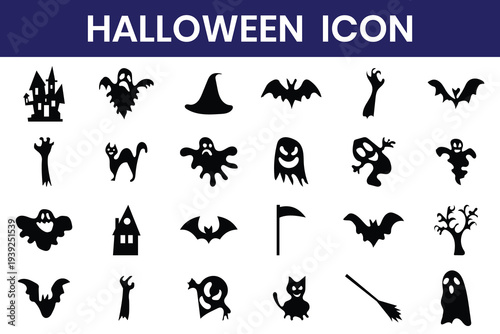 Halloween ghost waving silhouette icon set. Set of spooky ghost silhouettes. Adorable spirits with various facial expressions, playful and spooky character collection.