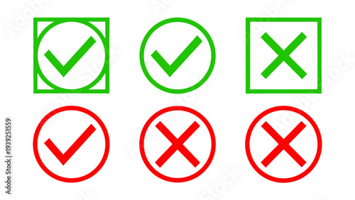 Check mark and x icon set in flat style for approval and rejection concepts