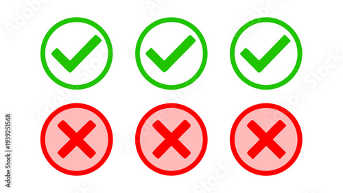 Green check mark and red x icons in circles for approval and rejection on white background