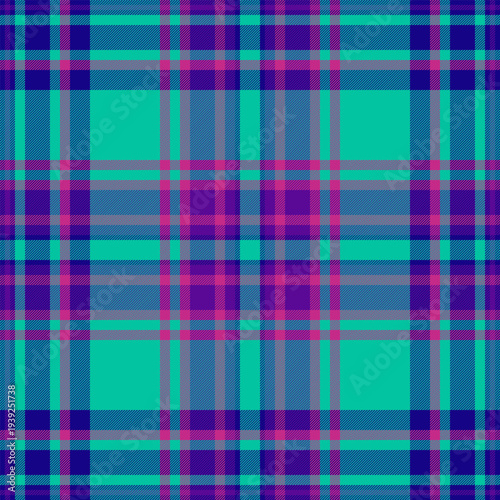 Neat check fabric tartan, image plaid seamless vector. Yuletide pattern textile texture background in teal and indigo colors.