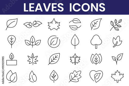  Leaves of trees and plants, Leaves icon Collection, design for natural, eco, bio, and vegan labels. leaves and recycling symbols.
