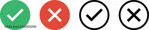 Checkmarks and crosses in various colored circles