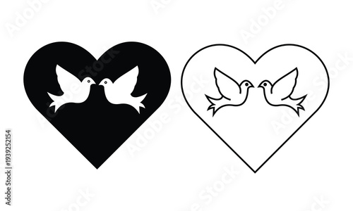 Lover birds icons set. Romantic love birds couple vector icons set. romantic couple bird icons.