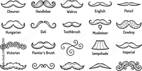 Collection of various mustache styles and facial hair types