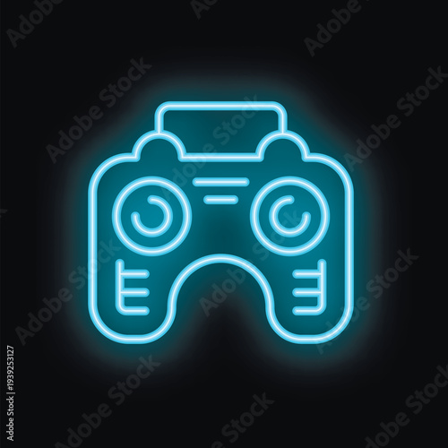 Neon sign depicting a drone remote controller glowing on a black background, representing concepts like technology, gaming, and entertainment