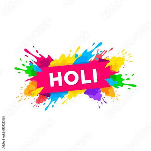 Holi festival colorful graphic design with splashes and text  