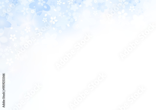 桜の青空グラデーション春背景 パステルグラデーション 和風さくらバナーテンプレート | A4 横 水色 上部装飾・コピースペース ベクター素材