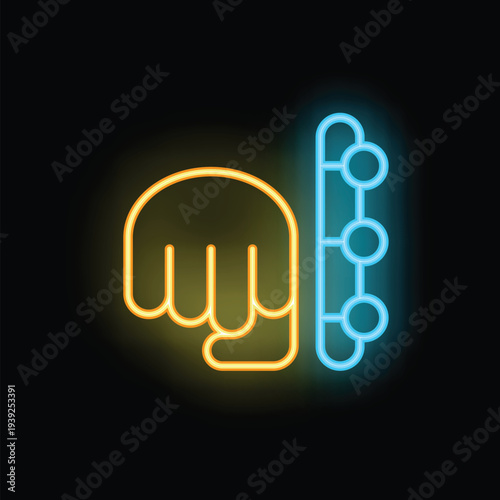 Neon sign illustrating a fist hitting a punching bag, representing the concept of boxing training and fitness