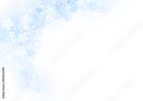 桜の青空グラデーション春背景 パステルグラデーション 和風さくらバナーテンプレート | A4 横 水色 左フレーム・コピースペース ベクター素材