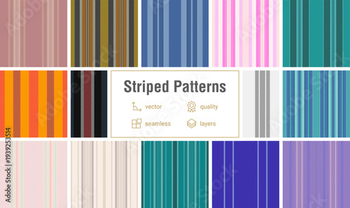 Seasonal striped collection created for multipurpose use. Autumn lines patterns fit print and web. Vector consistency ensures quality.