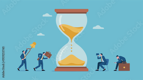 Business professionals experiencing growth after failure concept illustration with hourglass and people in various actions