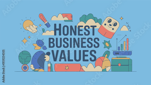 Honest Business Values Concept Illustration Featuring Professionals in a Modern Office Environment
