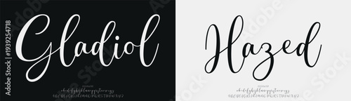 Gladiol Hazed, Script beauty luxury font alphabet logo. Typography beautiful fashion elegant classic letters serif italic fonts decorative wedding vintage blossom logos. vector illustration
