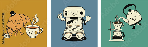 Adorable breakfast characters and coffee illustrations bring charm to your morning routine
