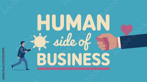 Illustration of human side of business concept with person walking towards a handshake