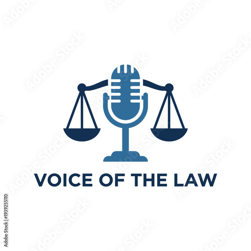 This unique logo combines a microphone and scales of justice, embodying the voice of the law, ideal for legal service providers engaging in advocacy and representation.