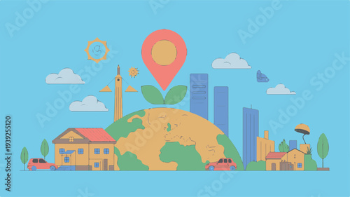 Illustration of local economy support concept with buildings and industry elements