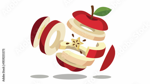 This vibrant illustration depicts a sliced apple, emphasizing freshness and health, symbolizing creativity through its unique and dynamic presentation.