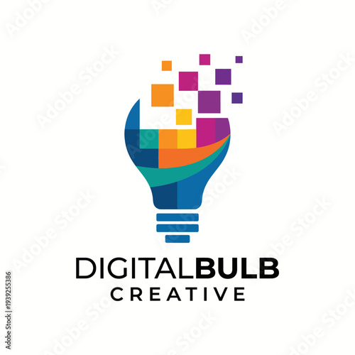A vibrant logo featuring a digital bulb made of colorful squares, representing creativity and innovation, tailored for a modern digital agency's branding.