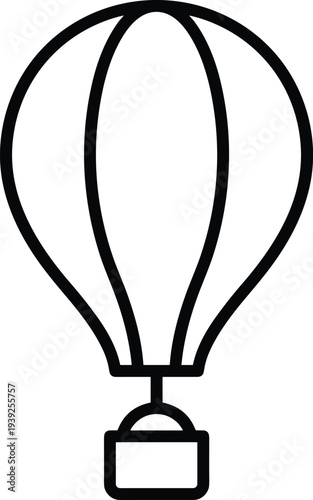 A black line art illustration of a hot air balloon with simple design