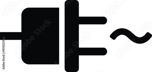 Black electrical plug icon with cord and wave symbol for technology and energy concepts