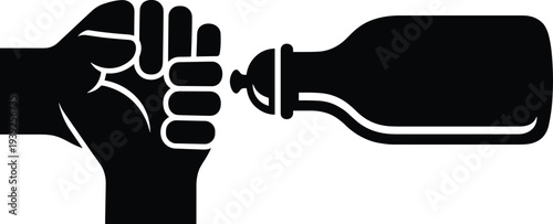A black and white illustration of a clenched fist holding a bottle, symbolizing strength and resistance