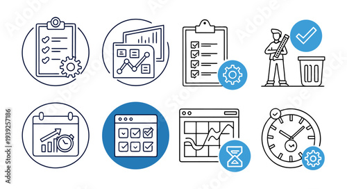 Black and white vector collection of London travel symbols and business icons featuring a set of design signs for web service and shopping