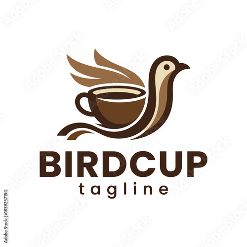 This imaginative logo blends a coffee cup with bird wings, symbolizing comfort and creativity. Ideal for brands in the beverage or café sectors focusing on relaxation and warmth.
