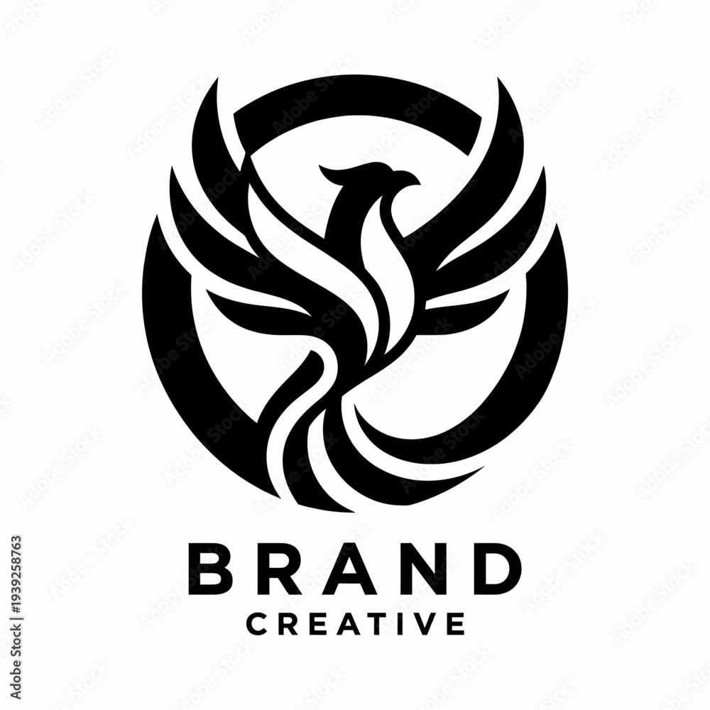 Fototapeta premium A sleek logo design depicting a phoenix, symbolizing rebirth and creativity, ideal for branding and creative agencies seeking a modern identity solution.