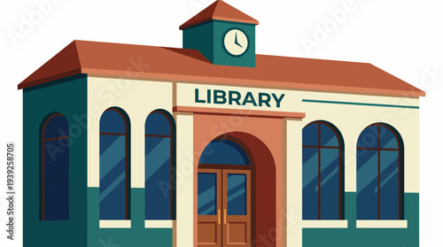 An attractive logo design featuring a stylized library building complete with a clock, representing knowledge, education, and a welcoming space for learning.